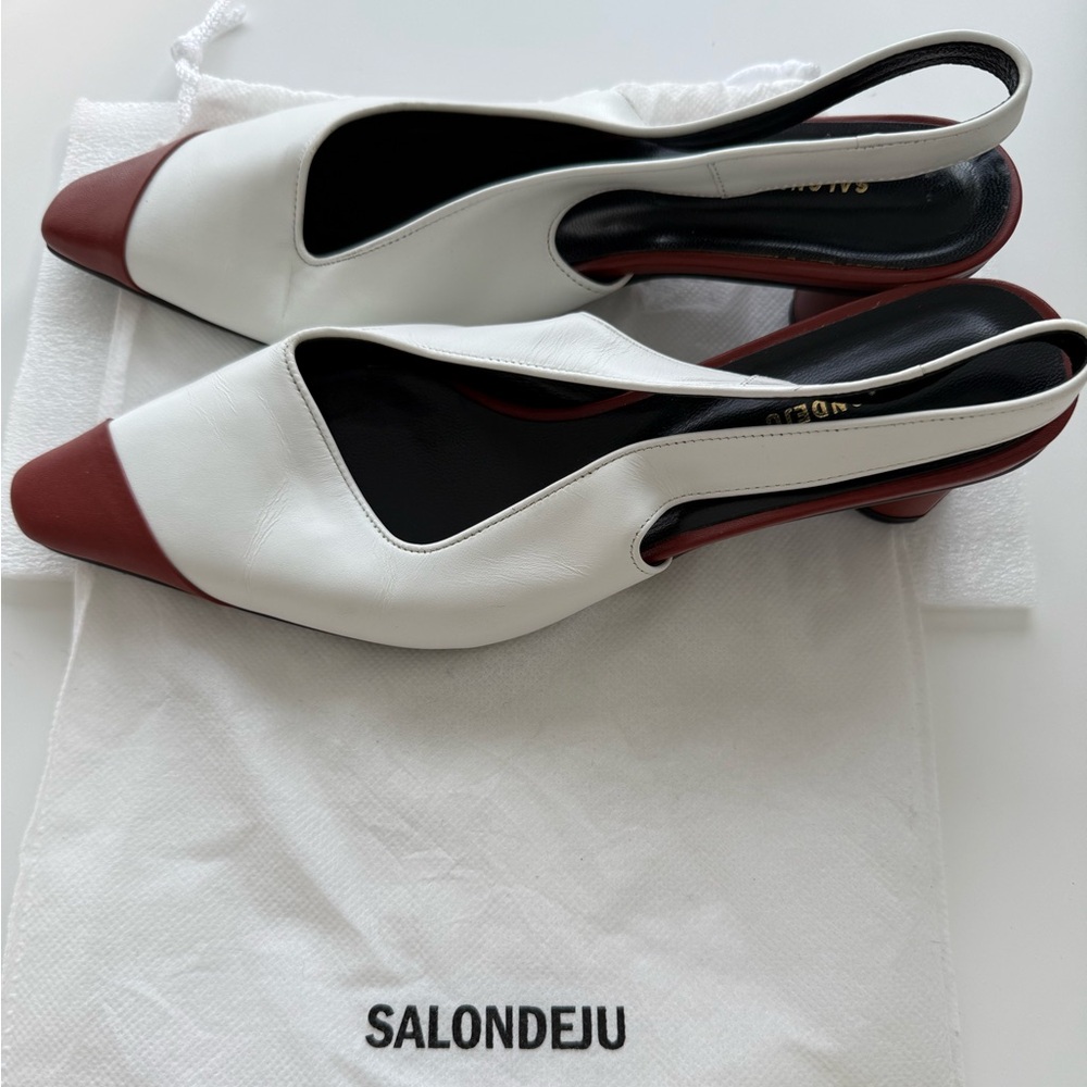 Chic White and Brown Heels with Pointed Toe